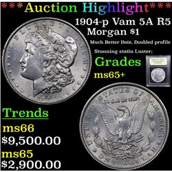 ***Auction Highlight*** 1904-p Vam 5A R5 Morgan Dollar $1 Graded GEM+ Unc By USCG (fc)