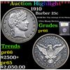 Image 1 : Proof ***Auction Highlight*** 1910 Barber Quarter 25c Graded GEM+ Proof BY USCG (fc)