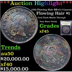 ***Auction Highlight*** 1795 Flowing Hair BB-13 2 Leaves Flowing Hair Dollar 1 Graded xf+ BY USCG (f