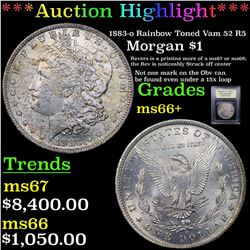 ***Auction Highlight*** 1883-o Rainbow Toned Vam 52 R5 Morgan Dollar $1 Graded GEM++ Unc By USCG (fc