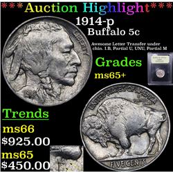 ***Auction Highlight*** 1914-p Buffalo Nickel 5c Graded GEM+ Unc By USCG (fc)