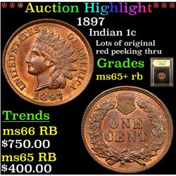 ***Auction Highlight*** 1897 Indian Cent 1c Graded Gem+ Unc RB By USCG (fc)