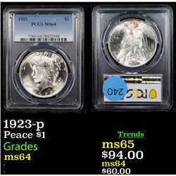 PCGS 1923-p Peace Dollar $1 Graded ms64 By PCGS