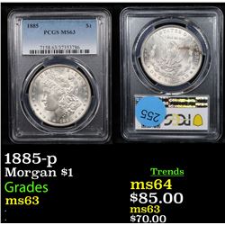 PCGS 1885-p Morgan Dollar $1 Graded ms63 By PCGS