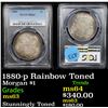 Image 1 : 1880-p Rainbow Toned Morgan Dollar $1 Graded ms63 By PCGS