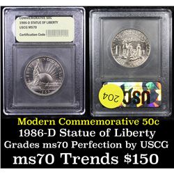 1986-d Liberty Modern Commem Half Dollar 50c Graded ms70, Perfection By USCG