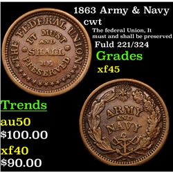 1863 Army & Navy Civil War Token 1c Grades xf+