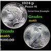 Image 1 : 1924-p Peace Dollar $1 Grades GEM Unc