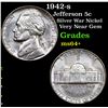 Image 1 : 1942-s Jefferson Nickel 5c Grades Choice+ Unc
