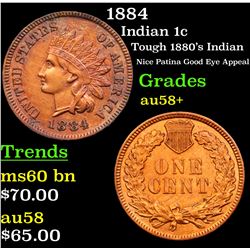 1884 Indian Cent 1c Grades Choice AU/BU Slider+