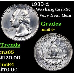 1939-d Washington Quarter 25c Grades Choice+ Unc