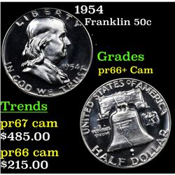 Proof 1954 Franklin Half Dollar 50c Grades GEM++ Proof Cameo