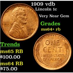 1909 vdb Lincoln Cent 1c Grades Choice+ Unc RB