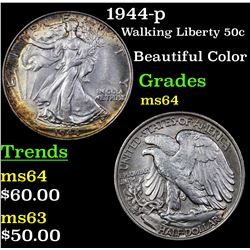 1944-p Walking Liberty Half Dollar 50c Grades Choice Unc