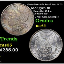 1886-p Colorfully Toned Vam 24 R5 Morgan Dollar $1 Grades GEM Unc