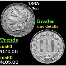 1865 Three Cent Copper Nickel 3cn Grades Unc Details