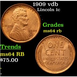 1909 vdb Lincoln Cent 1c Grades Choice Unc RB