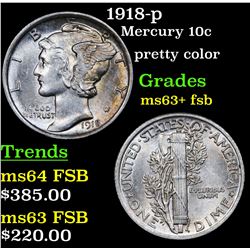 1918-p Mercury Dime 10c Grades Select Unc+ FSB