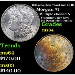 1886-p Rainbow Toned Vam 6B R5 Morgan Dollar $1 Grades Choice Unc