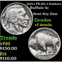 1925-s FS-401 2 feathers Buffalo Nickel 5c Grades vf details