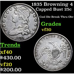 1835 Browning 4 Capped Bust Quarter 25c Grades vf++