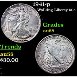 1941-p Walking Liberty Half Dollar 50c Grades Choice AU/BU Slider