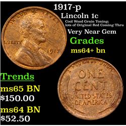 1917-p Lincoln Cent 1c Grades Choice+ Unc BN