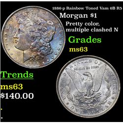 1886-p Rainbow Toned Vam 6B R5 Morgan Dollar $1 Grades Select Unc