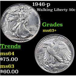 1946-p Walking Liberty Half Dollar 50c Grades Select+ Unc