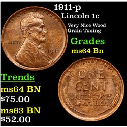 1911-p Lincoln Cent 1c Grades Choice Unc BN