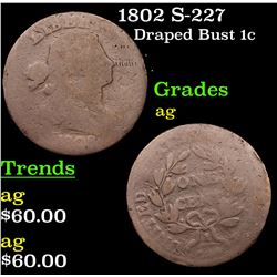 1802 S-227 Draped Bust Large Cent 1c Grades ag