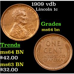 1909 vdb Lincoln Cent 1c Grades Choice Unc BN