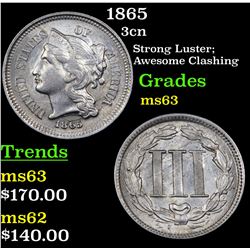 1865 Three Cent Copper Nickel 3cn Grades Select Unc