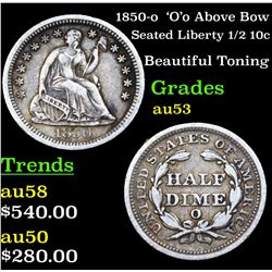 1850-o  'O'o Above Bow Seated Liberty Half Dime 1/2 10c Grades Select AU