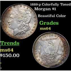 1889-p Colorfully Toned Morgan Dollar $1 Grades Choice Unc