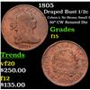 Image 1 : 1805 Draped Bust Half Cent 1/2c Grades f+