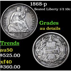 1868-p Seated Liberty Half Dime 1/2 10c Grades AU Details