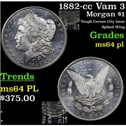 1882-cc Vam 3 Morgan Dollar $1 Grades Choice Unc PL