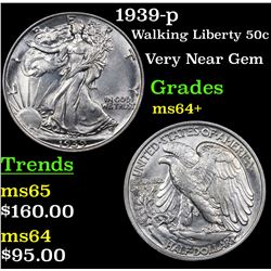 1939-p Walking Liberty Half Dollar 50c Grades Choice+ Unc