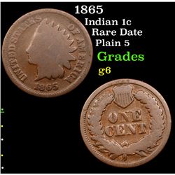 1865 Indian Cent 1c Grades g+