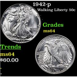 1942-p Walking Liberty Half Dollar 50c Grades Choice Unc