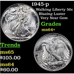 1945-p Walking Liberty Half Dollar 50c Grades Choice+ Unc