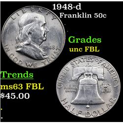 1948-d Franklin Half Dollar 50c Grades UNC FBL