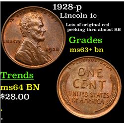 1928-p Lincoln Cent 1c Grades Select+ Unc BN