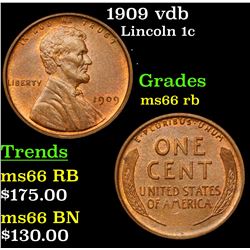 1909 vdb Lincoln Cent 1c Grades GEM+ Unc RB