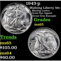 1943-p Walking Liberty Half Dollar 50c Grades GEM Unc