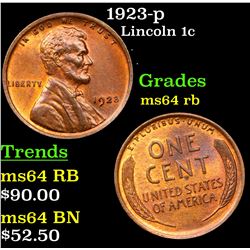 1923-p Lincoln Cent 1c Grades Choice Unc RB