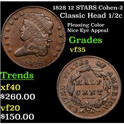 1828 12 STARS Cohen-2 Classic Head half cent 1/2c Grades vf++