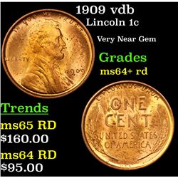 1909 vdb Lincoln Cent 1c Grades Choice+ Unc RD