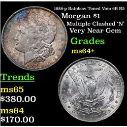 1886-p Rainbow Toned Vam 6B R5 Morgan Dollar $1 Grades Choice+ Unc